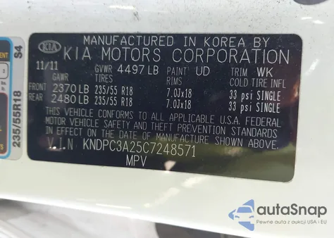 2012 Kia Sportage Ex from USA, damaged, VIN KNDPC3A25C7248571